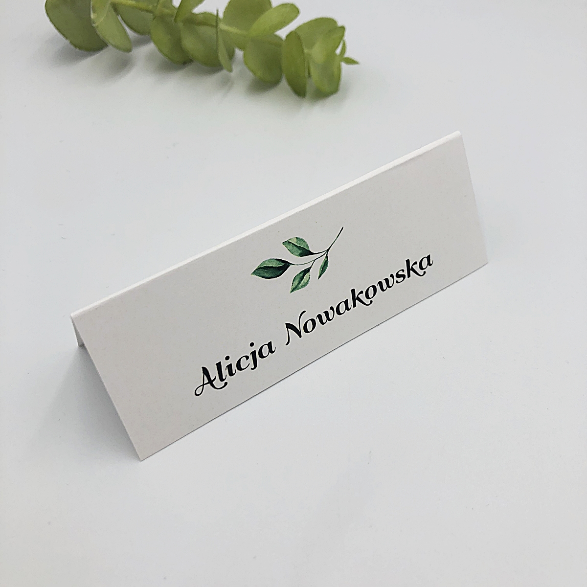 winietka ślubna minimalistyczna - w botanicznym stylu - z motywem zielonych listków - personalizowana - Dalia Winietki ślubne na stoły minimalistyczne z listkiem