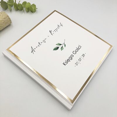 Księga gości weselnych złota lustrzana minimalistyczny listek glamour