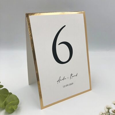 Personalizowane numery stołów na wesele w stylu glamour ze złotą ramką